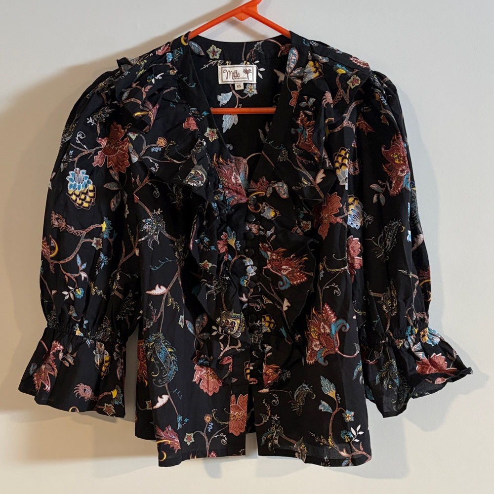 Mille Hanna Floral Ruffle Cotton Blouse